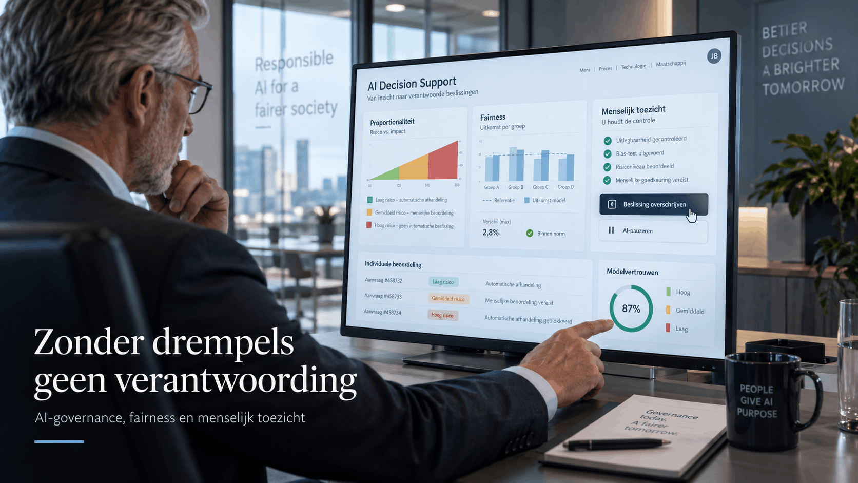 man kijkt naar ai decision report foto